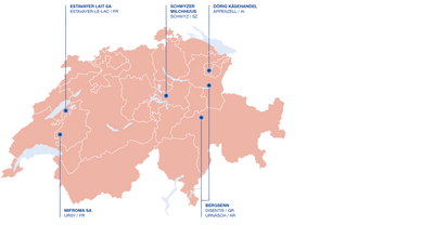 ELSA-Mifroma Standorte Schweiz Carte avec des sites Elsa-Mifroma en Suisse